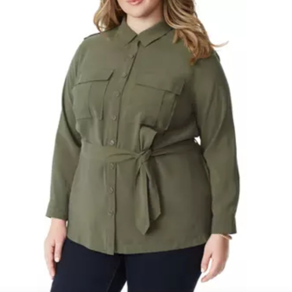 Jessica Simpson Olive Green Safari Button Down Tie Front Shirt Jacket